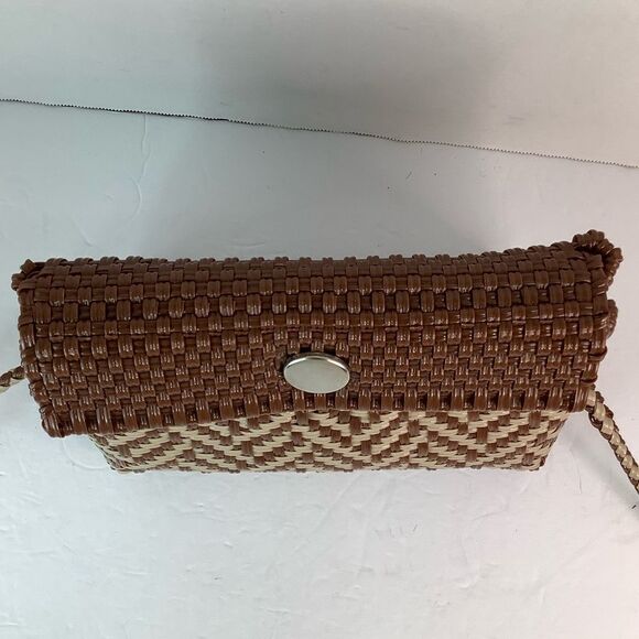 Oaxaca Mexico Hand Woven Plastic Cross Body Bag/Wristlet Brown/Tan - Picture 7 of 13